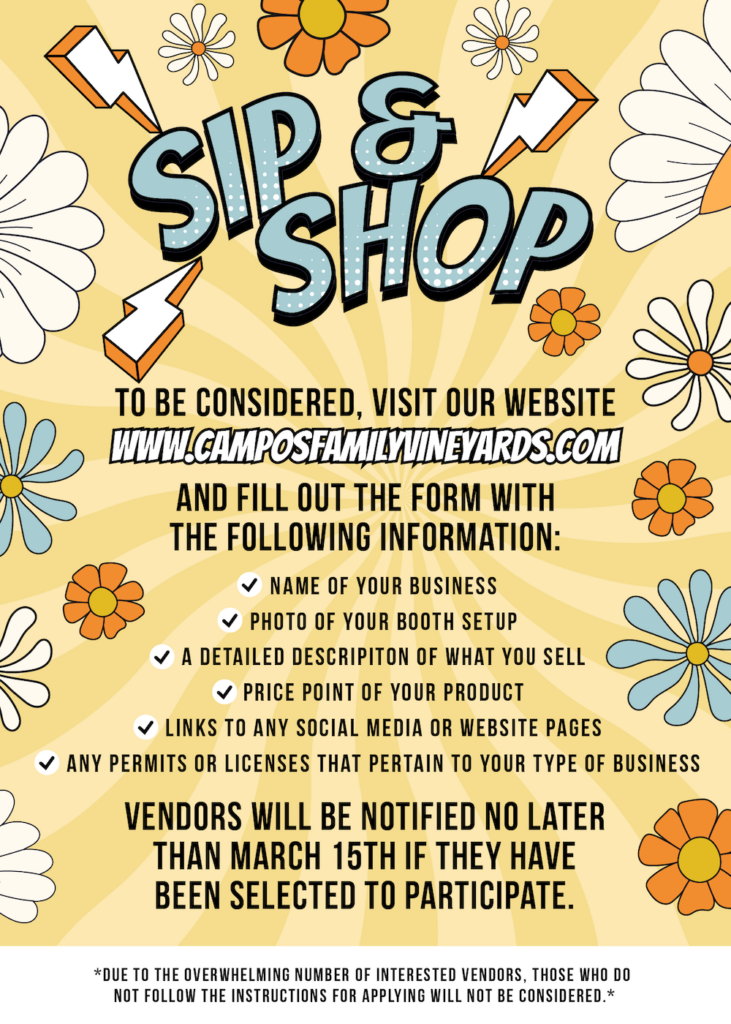 Sip and Shop Vendor Application for April